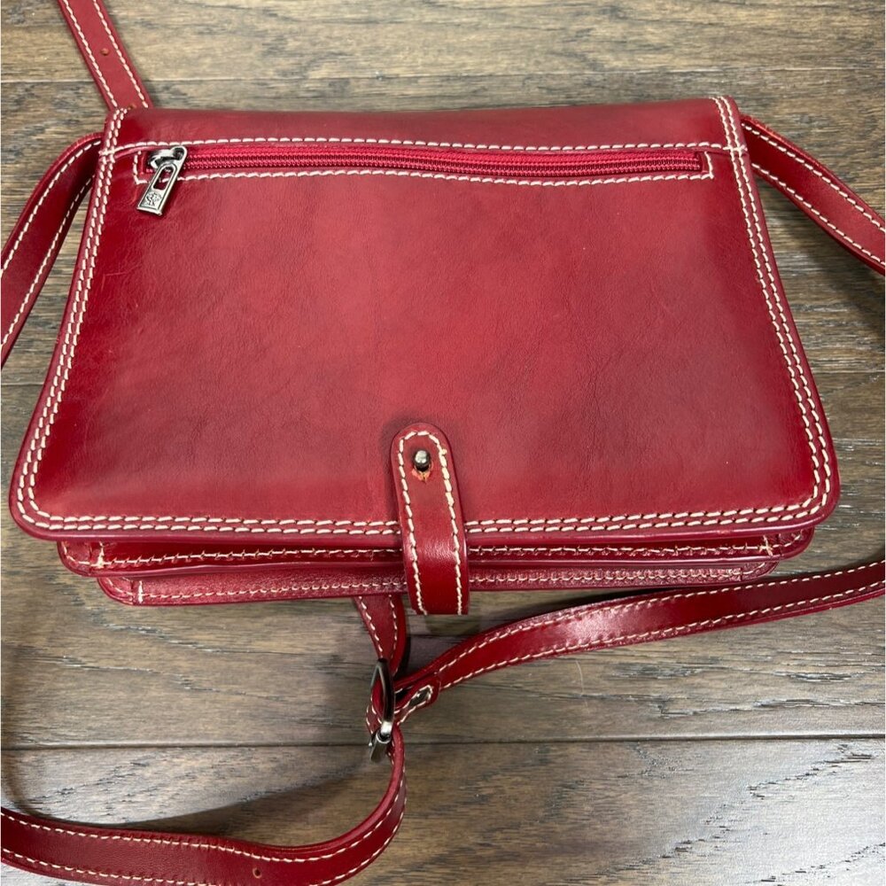 VINTAGE IL KUOIO Handmade Leather Messenger Crossbody Bag Red EUC - Picture 5 of 11